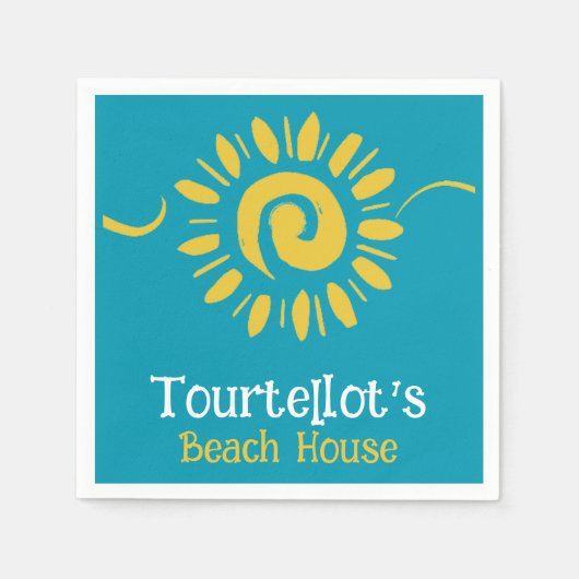 Sun Blue Yellow Beach House Zeeen Dagnaam Cocktail Servet (Voorkant)