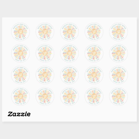 Sun Boho-Baby shower Ronde Sticker (Vel)