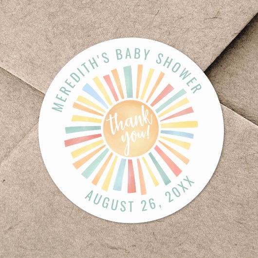 Sun Boho-Baby shower Ronde Sticker
