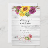 Sun & Burgundy Floral QR-code RSVP Rustic Wedding Kaart (Voorkant)