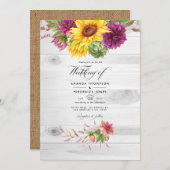 Sun & Burgundy Floral QR-code RSVP Rustic Wedding Kaart (Voorkant / Achterkant)