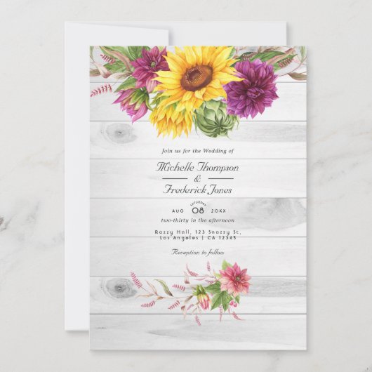 Sun & Burgundy Plum Floral Rustic QR Code Weddensc Kaart (Voorkant)