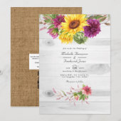 Sun & Burgundy Plum Floral Rustic QR Code Weddensc Kaart (Voorkant / Achterkant)