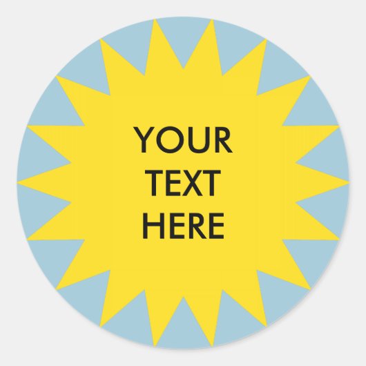 Sun Burst-vorm met aangepaste tekst Ronde Sticker (Voorkant)
