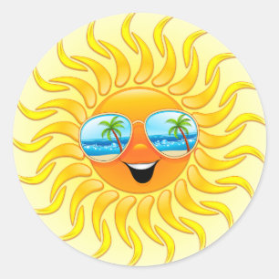 Sun-Cartoon met zonnebrillen Ronde Sticker