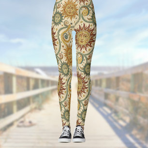 Sun Celestial Bourgondië Groen Gouden Patroon Leggings