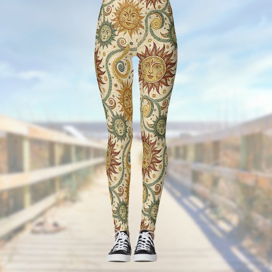 Sun Celestial  Bourgondië Groen Gouden Patroon Leggings