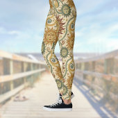 Sun Celestial  Bourgondië Groen Gouden Patroon Leggings