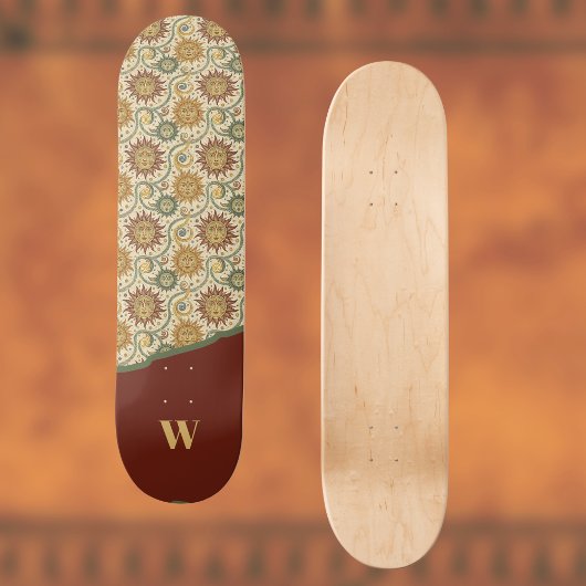 Sun Celestial Bourgondië Groen Gouden Patroon Persoonlijk Skateboard