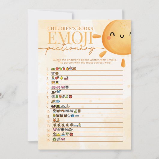 Sun Children's Book Emoji Pictionary Shower Game Kaart (Voorkant)