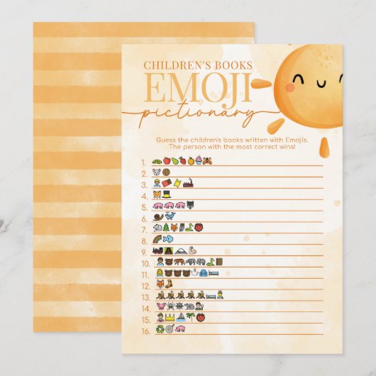 Sun Children's Book Emoji Pictionary Shower Game Kaart (Voorkant / Achterkant)