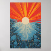 Sun Closeup Water Mozaïek - Linocut Print Poster (Voorkant)