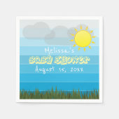 Sun Clouds en Grass op Blue Stripes Baby shower Servet (Voorkant)