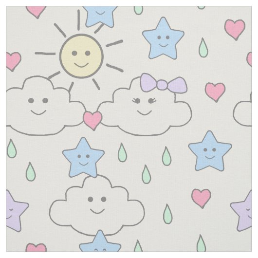 Sun Clouds Star Raindrops Stof (Swatch)