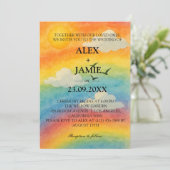 Sun & Clouds Waterverf Rainbow Huwelijksuitnodigin Kaart (Staand voorkant)