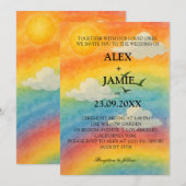 Sun & Clouds Waterverf Rainbow Huwelijksuitnodigin Kaart (Voorkant / Achterkant)
