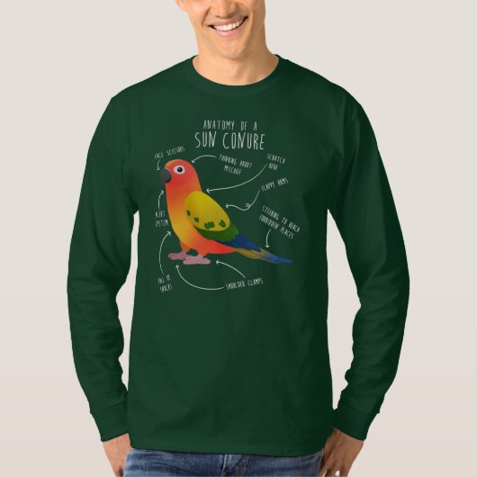 Sun Conure Anatomy Funny Cute Pet Parrot Bird T-shirt (Voorkant)