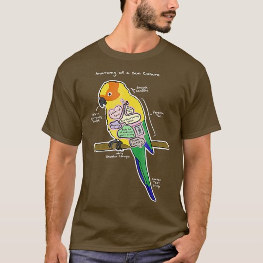Sun Conure Funny Parrot - Anatomie van een zon T-shirt (Voorkant)