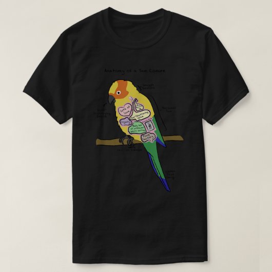 Sun Conure Funny Parrot Anatomy of a Sun Conure T-shirt (Design voorkant)