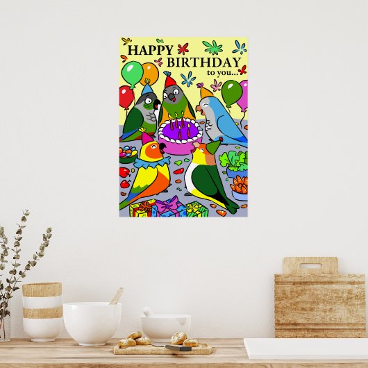 sun conure gcc quaker caique senegal parrot blij poster (Keuken)