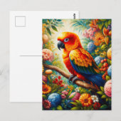 Sun Conure Parrot met kleurrijke bloemen Briefkaart (Voorkant / Achterkant)