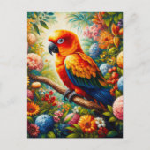 Sun Conure Parrot met kleurrijke bloemen Briefkaart (Voorkant)
