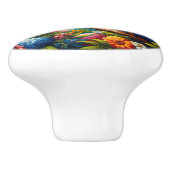 Sun Conure Parrot met kleurrijke bloemen Keramische Knop (Zijkant)