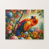 Sun Conure Parrot met kleurrijke bloemen Legpuzzel (Horizontaal)