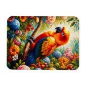 Sun Conure Parrot met kleurrijke bloemen Magneet (Horizontaal)
