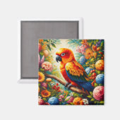 Sun Conure Parrot met kleurrijke bloemen Magneet (Voorkant / Achterkant)