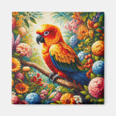 Sun Conure Parrot met kleurrijke bloemen Magneet (Voorkant)