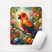 Sun Conure Parrot met kleurrijke bloemen Muismat (Met muis)