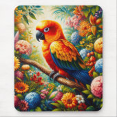 Sun Conure Parrot met kleurrijke bloemen Muismat (Voorkant)