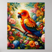 Sun Conure Parrot met kleurrijke bloemen Poster (Voorkant)