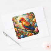 Sun Conure Parrot met kleurrijke bloemen Vierkante Sticker (Envelop)