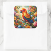 Sun Conure Parrot met kleurrijke bloemen Vierkante Sticker (Tas)