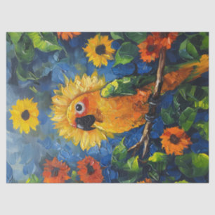 Sun Conure Parrot Olieverfschilderij Bloemen Decou Tissuepapier