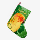Sun Conure Parrot Pop Art Groene Tropische Bladere Grote Kerstsok (Voorkant (Hangend))
