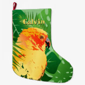 Sun Conure Parrot Pop Art Groene Tropische Bladere Grote Kerstsok (Voorkant)