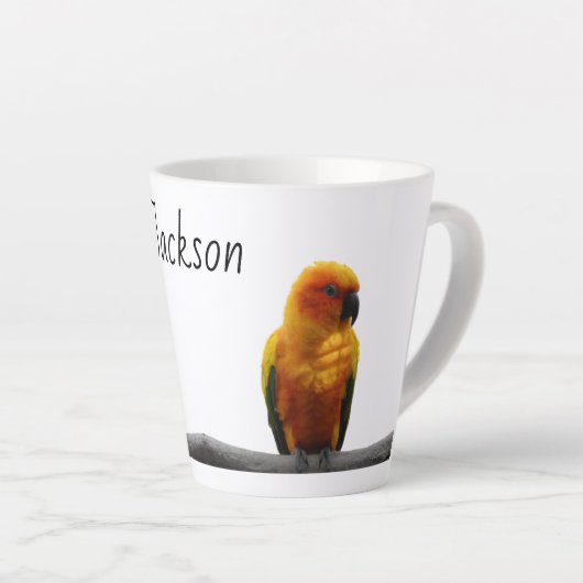 Sun Conure Wildlife Art Persoonlijke naam Dier Latte Mok (Rechterhoek)