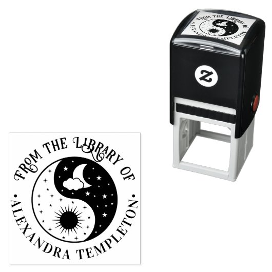 Sun Crescent Moon Stars Yin Yang Library Boeknaam Zelfinktende Stempel (In situ)