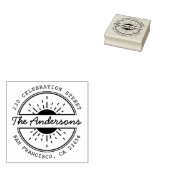 Sun & Custom Family Name Round Return-adres Rubberstempel (Gestempeld)