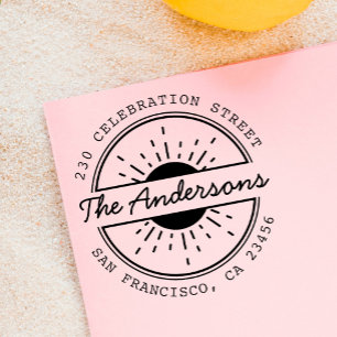 Sun & Custom Family Name Round Return-adres Rubberstempel