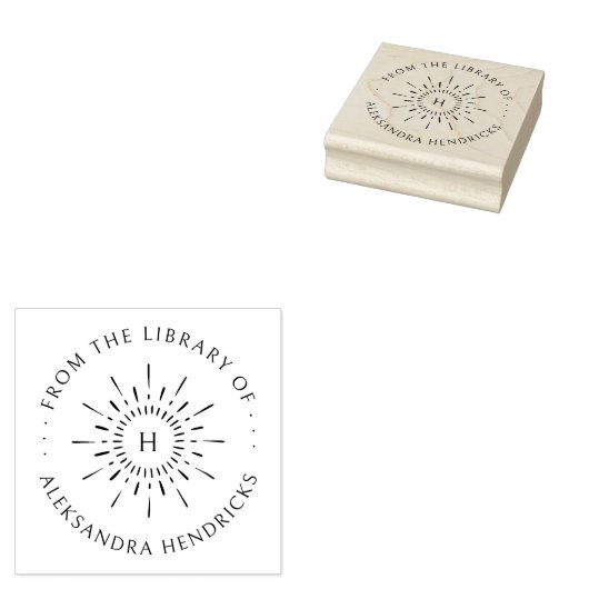 Sun  Custom NAme Initiaal Library Book Rubberstempel (Gestempeld)