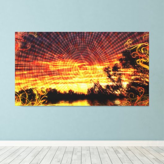 Sun Decor Sunset Fantasy Art Wrapped Canvas (Insitu (Houten vloer))
