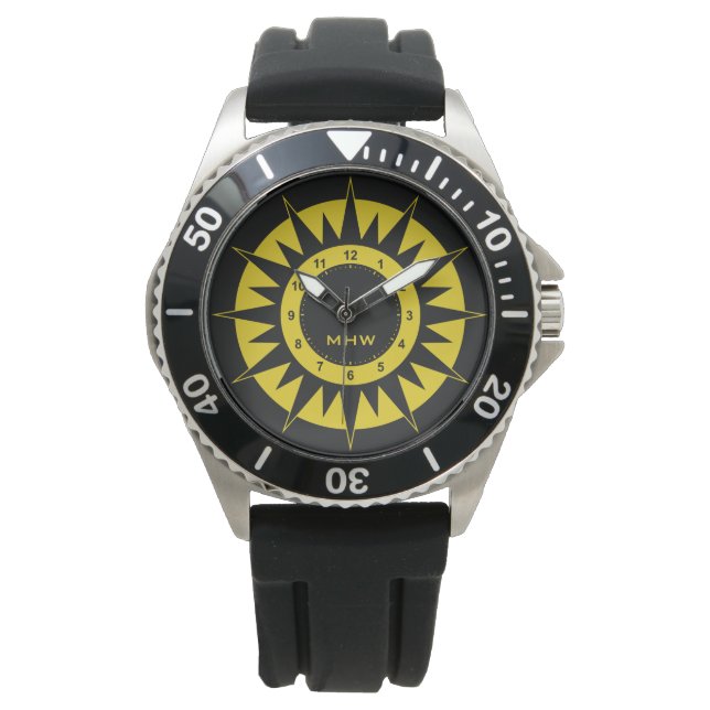 Sun Dial aangepaste monogram-horloges Horloge (Voorkant)