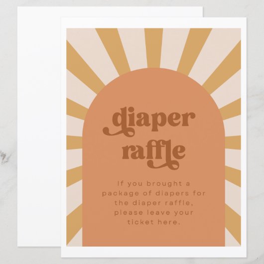 Sun Diaper Raffle Sign | Gold Sun Baby shower (Voorkant / Achterkant)