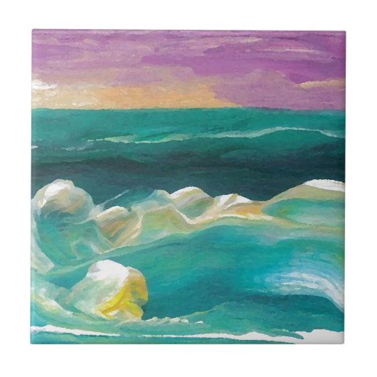 Sun Drama in Ocean Waves Seascape Tegeltje (Voorkant)