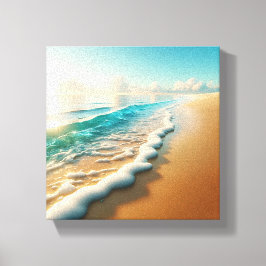 Sun-Drenched Golden Beach with Thick White Seafoam Canvas Afdruk
