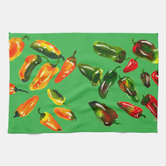 Sun-Drenched Peppers on Bright Green Kitchen Towel Theedoek